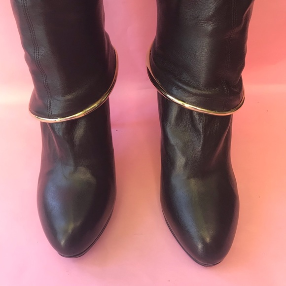 Black Sergio Rossi pull on leather boots in box